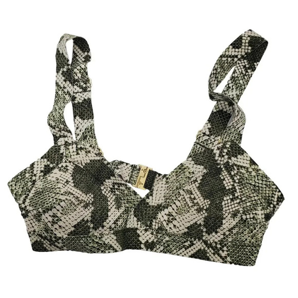 H&M Women's Green White Reptile Snake Print‎ Triangle Bikini Swim Top Size US 2 - Picture 1 of 7